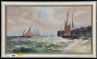 Lot 200 - M*** E*** Nicholson - a fishing port, signed...