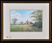 Lot 208 - Jo Hush - sheep grazing near a farmhouse,...