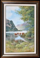 Lot 209 - Jo Hush - highland cattle at the shore of a...