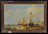 Lot 215 - British School - fisherfolk unloading boats on...