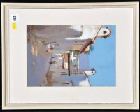 Lot 230 - Fred Milner - figures in a sunlight street,...