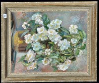 Lot 234 - Edith Thomas - ''White Flowers'', signed, oil...