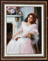 Lot 240 - Lucia Sart - ''The Pink Dress''- a portrait of...