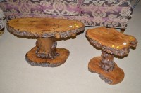 Lot 797 - Two burr elm tables with exposed bark edge,...