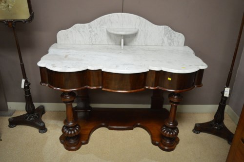 Lot 805 - A Victorian marble top mahogany washstand,...