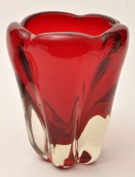 Lot 1019 - Whitefriars: a red glass 'Tooth' vase, 18.5cms...