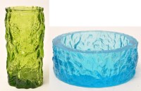 Lot 1046 - A green glass 'Bark' pattern vase of...