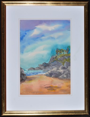 Lot 1310 - Kim Redpath ''Beach and Rocks, Nerja'', signed,...