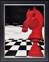 Lot 1368 - David Hinge ''Red Knight'', signed, oil on...