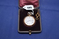 Lot 585 - An 18ct. yellow gold cased fob watch, the...