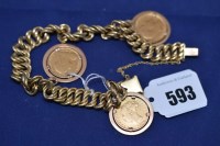 Lot 593 - A gold bracelet of textured links, set with...